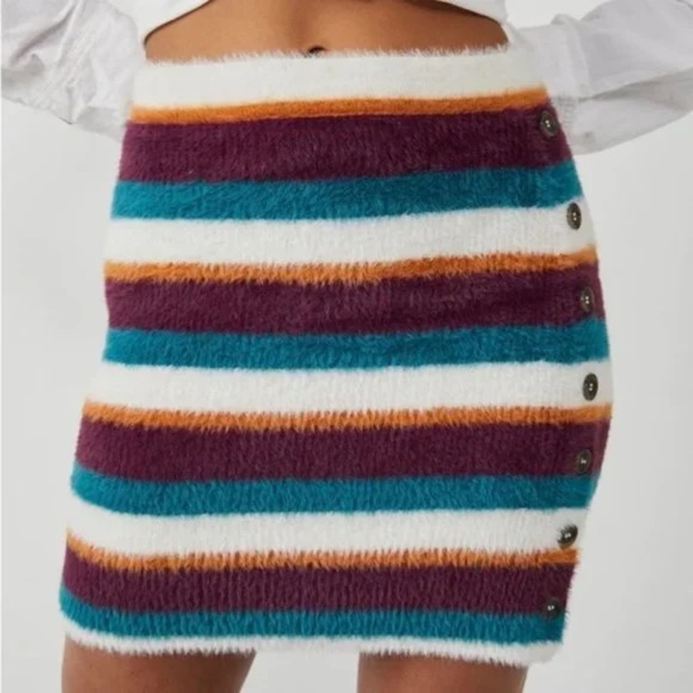 Free People Ciara Fuzzy Sweater Mini Skirt in Fig Jam Combo Sz S